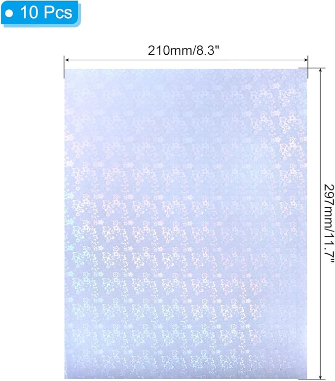 PATIKIL 11.7x8.3" Holographic Sticker Paper, 10Sheets A4 Polypropylene Self-adhesive Transparent Waterproof Laminate Overlay Film for Photo Cards Scrapbook Decorations, Flower