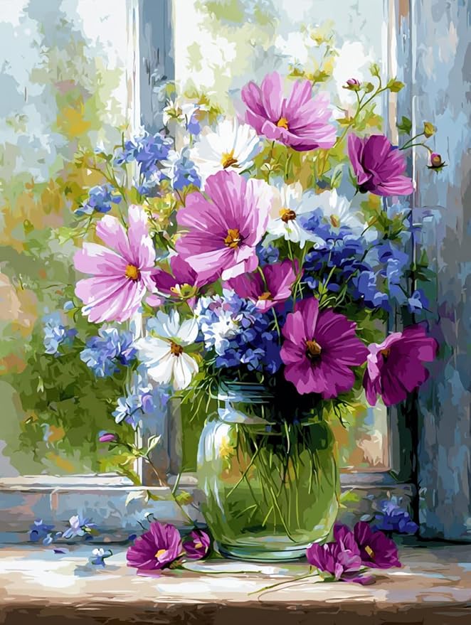 Moohue 14 ct Counted Cross Stitch Kits for Adults Flowers Cross Stitch Patterns Stamped Printed Cross Stitch Kits (Flowers 3)