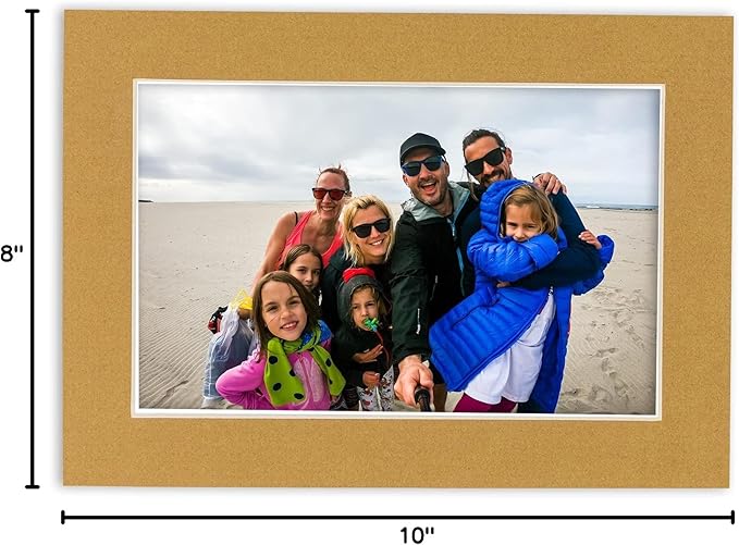 Pack of Ten Acid Free 8x10 Mats Bevel Cut for 5x8 Photos - Rattan Beige Precut Matboards With Backing Boards and Self Seal Photo Mat Bags For Pictures, Photos, Framing - 4-ply Thickness