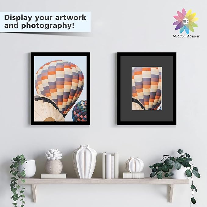 Mat Board Center, Pack of 25, 8x10 for 5x7 Black Picture Mat Sets - Acid Free, 4-ply Thickness, Bevel Pre-Cut White Core - Includes Backing Boards and Clear Bags - for Pictures, Photos, Framing