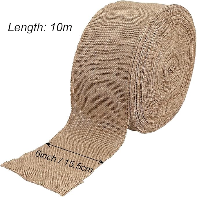 KINJOEK 6 Inch Wide 11 Yards Burlap Ribbon, Natural Jute Fabric Ribbon Crafts Ribbon for Christmas Wedding Gifts Burlap Fabric DIY for Decoration
