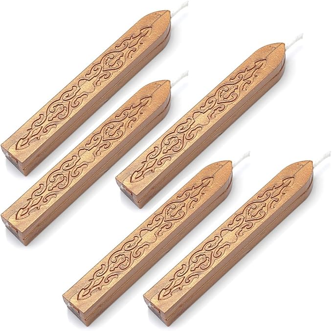 Wax Seal Sticks, Yoption 5 Pcs Totem Fire Manuscript Sealing Seal Wax Sticks with Wicks Cord Wick Sealing Wax for Postage Letter Retro Vintage Wax Seal Stamp (Dark Golden)