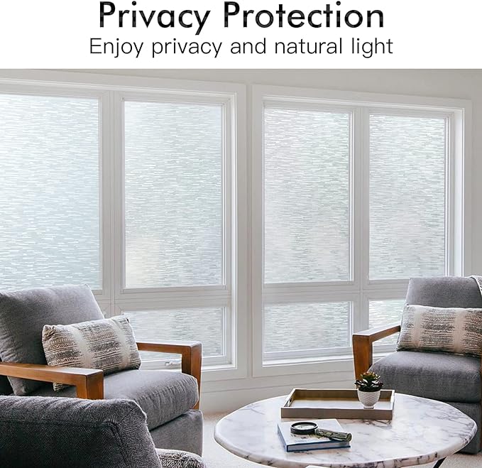 Haton Window Privacy Film, Frosted Glass Static Cling Sun Heat Blocking Window Clings, Frosting Opaque Coverings, Vinyl Removable Stickers Tint for Home Door Office, Non Adhesive 17.5" x 157.4"