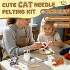 Mayboos Needle Felting Kit, 3 PCS Cat Animal Needle Felting Beginner Kits Wool Felt Needle Felting Tools with Instruction for DIY Craft Animal Home Decoration
