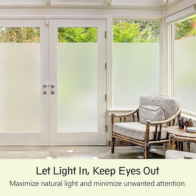 Frosted Glass Window Privacy Film - UV Sun Blocking Heat Control, Static Cling Removable & Reusable for Home, Bathroom, and Office (Frosted 17.3 Inch x 13.1 Feet)