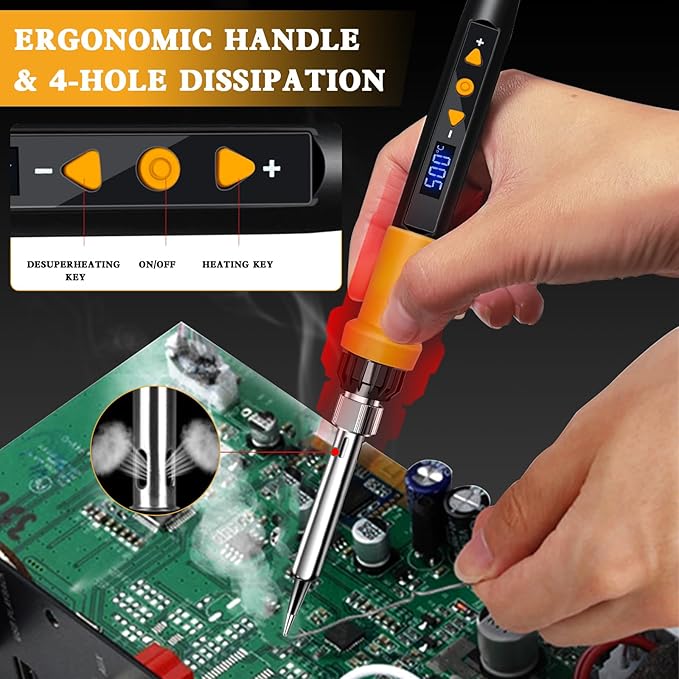 Soldering Iron Kit,80W LED Display Adjustable Temperature Soldering Iron Kit with Automatic Sleep Mode, Includes 5 Tips, Solder Wire, Stand, Flux - Professional Blue Welding Tool for Repair and DIY