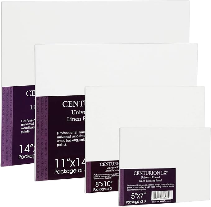 Centurion All-Media Primed Linen Panels - 4x6 3 Pack - 11oz Universal Primed Canvas Boards for Painting, Mounted on MDF Wood, Non-Warping, Ideal for Artists, Professionals, and Painters