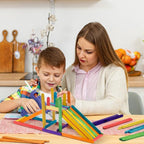 6 inch Colored Wooden Sticks Kits, 400PCS Colorful Rainbow Sticks with Hot Glue Gun and Sticks for Craft Home Popsicle Decoration Project Building Model Kid Classroom Art Craft Supplies