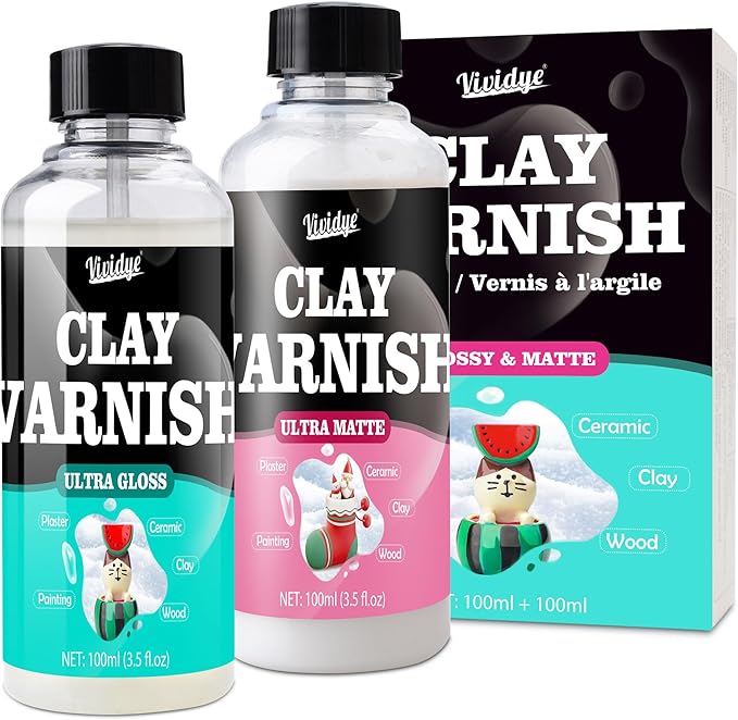 Air Dry Clay Glaze Kit - 2x100ml High Gloss Matte Varnish Sealant, Super Glossy Polymer Clay Glaze, Prevent Scratch Resistant, Yellowing, Waterproof - Clay Paint Kit for Pottery, Wood, Painting