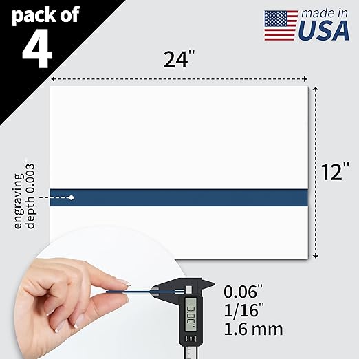 Trotec TroLase | 12"x24"x1/16", 4 Pcs | White/Blue | 2 Ply | Modified Acrylic | Laser Engraving Double Color Plastic Sheet | Engraving Blanks for Laser, Saw, Guillotine | Made in USA