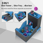 Dice Roller Tower, Premium DND Magnetic Dice Tray, Foldable PU Leather Dice Tower RPG Gifts for Dungeons and Dragons MTG Dm & Player Black/Blue