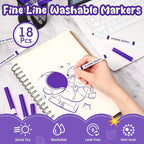18 Pcs Line Washable Markers Bulk Purple Fine Tip Markers Set Coloring Thin Tip Drawing Washable Pen for Kids Toddler Teacher Art School Classroom Back to School Gender Reveal Party Supplies,Ages 6+