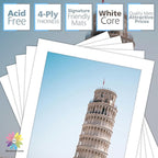MBC Mat Board Center, 5 Pack 8x10 for 7x9 White Picture Mats Frame Mattes, Bevel Cut, Acid Free, 4-ply Thickness
