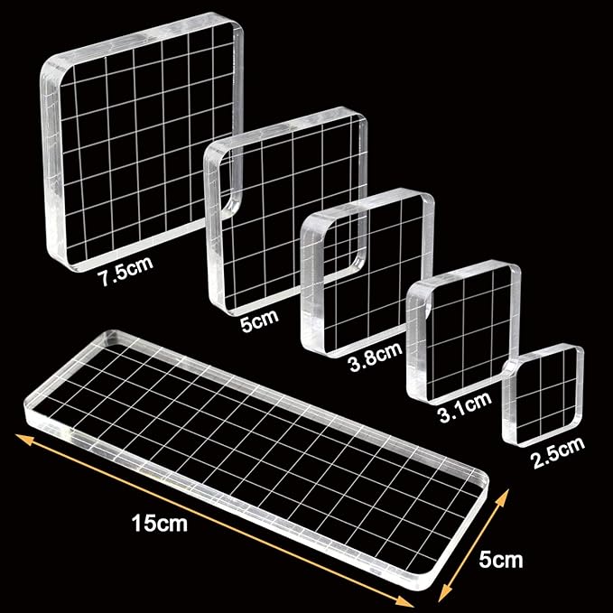 6 Pieces Stamp Blocks Acrylic Clear Stamping Blocks Tools with Grid Lines for Scrapbooking Crafts Making