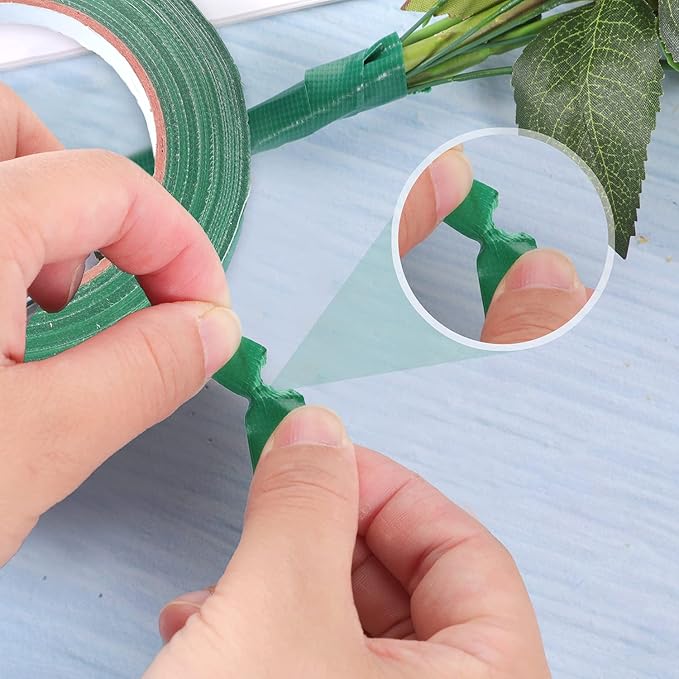 Prudiut 2 Roll Green Floral Tape Waterproof Florist Tape, 1/2" Wide Flower Wrap Tape Floral Tape for Fresh Flower Bouquet Wrap Flower Arrangements Crafts (100Ft/33.4 Yd)