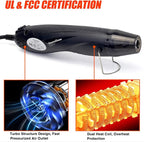 Mini Heat Gun+Reflector Nozzle Kit 350W Fast Heat Hot Air Gun Overload Protection 2 Temp Setting 392°F-662°F & 6.6Ft Long Cable for Craft Shrink WrappingTubing Stripping Paint