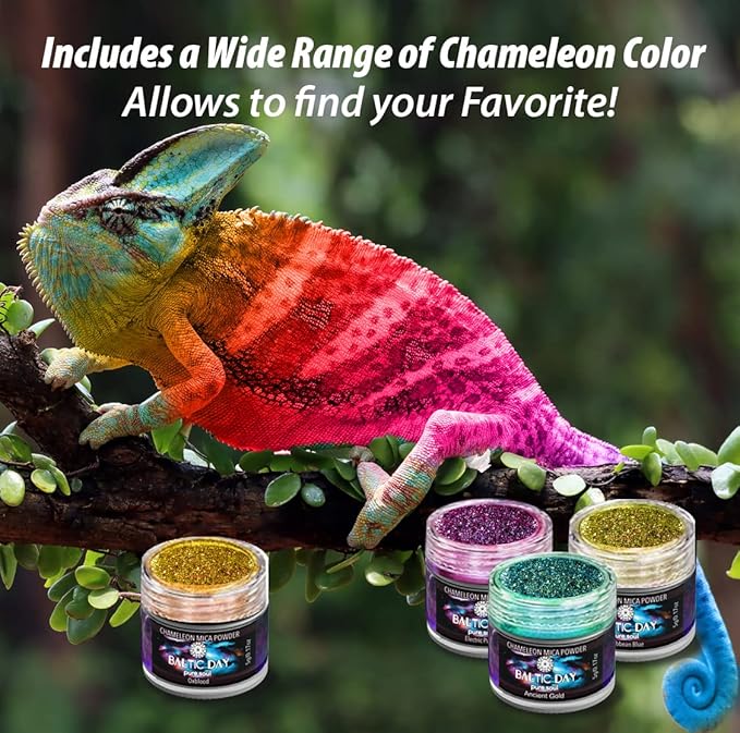 BALTIC DAY - Mica Powder, 100 Colors - 10 Chameleon Mica Powder for Epoxy Resin 10g/Bottle - Resin Colorant for Lip Gloss, Soap Making, Candle, Nail, Bath Bomb, Paint, Car Freshies