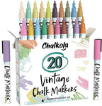 Fine Tip Liquid Chalk Markers for Chalkboard (20 Vintage Colors) - Dry Erase Marker Pens for Blackboard, Windows, Chalkboards Signs, Bistro - 3mm Reversible Tip