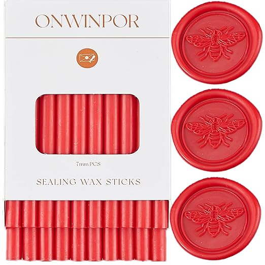 Wax Seal Sticks Red, ONWINPOR 20pcs Glue Gun Wax Sealing Sticks for Wax Seal Stamp, Mini Wax Seal Gun Sticks Suit to 0.28'' Glue Gun, Wedding Invitations (Bright Red)