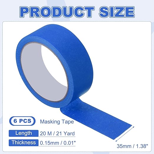 MECCANIXITY Masking Tape 1.4 Inch x 21 Yard Painter's Tape Blue Paint Tapes for DIY Crafts Arts Drawing Decoration Labeling Car Painting Artist Teachers, Pack of 6