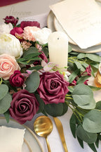 Floroom Artificial Flowers 16pcs 3.5" Real Looking Burgundy Foam Fake Hybrid Tea Roses with Stems for DIY Red Wedding Bouquets Bridal Shower Centerpieces Floral Arrangements Party Tables Decoration