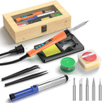 Soldering Iron Kit, 190W Soldering Gun, 110V LED Solder Kit for Electronics, Adjustable Temperature 356-932℉, Includes Solder Wire, Sucker, Tips, Stand, Tweezers, Paste and Solid Wood Box, Orange