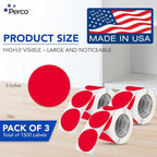 Perco Red 3-Inch Round Circle Dot Sticker Labels - Multi-Roll Pack (3 Rolls, 500 Labels Each) - Permanent Adhesive, Vibrant Colors, Strong Hold - Perforated for Easy Use - Made in USA