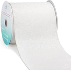 CT CRAFT LLC Glitter Wired Ribbon 4" x 10 Yards White for Christmas Home Decor Bow Gift Wrapping DIY Crafts Wreath