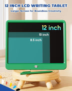 Bravokids 12 Inch LCD Writing Tablet for 3 Year Olds - Electronic Drawing Pad and Doodle Board as Educational Birthday Gifts for Girls and Boys (Green)