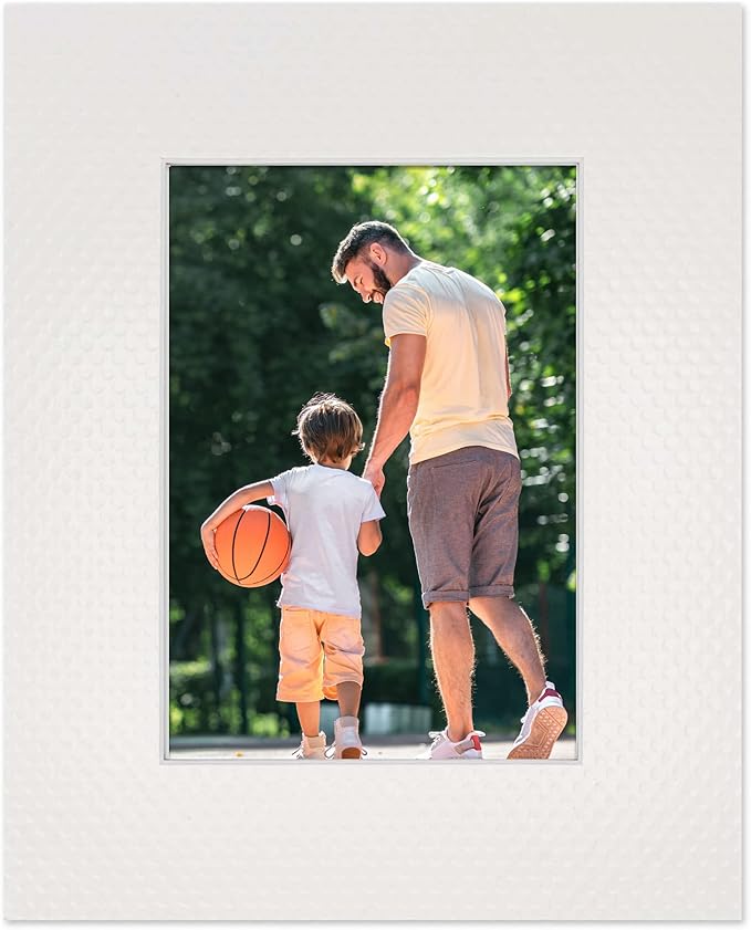 8.5x11 Mat Bevel Cut for 7x9 Photos - Acid Free Golf Ball Texture Precut Matboard With Backing Board and Crystal Clear, Self Seal Photo Mat Bag - For Pictures, Photos, Framing - 4-ply Thickness