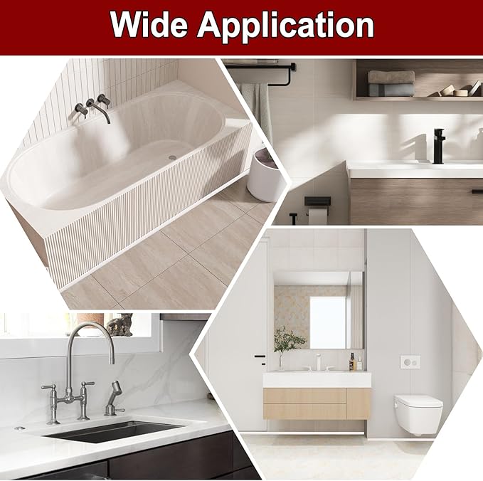 uxcell 236 Inch Flexible Quarter Round Molding Silicone Peel and Stick Trim Self Adhesive Shower Water Barrier for Corner Decor Bathroom Kitchen, White