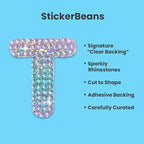 StickerBeans® Rhinestone Alphabet Letter Sticker T - Unique Sparkly Design 2” x 2” Cut-to-Shape Adhesive - Personalization, Collecting, Gifting, Scrapbooking, Decorating Laptops, Phone Cases, All Ages