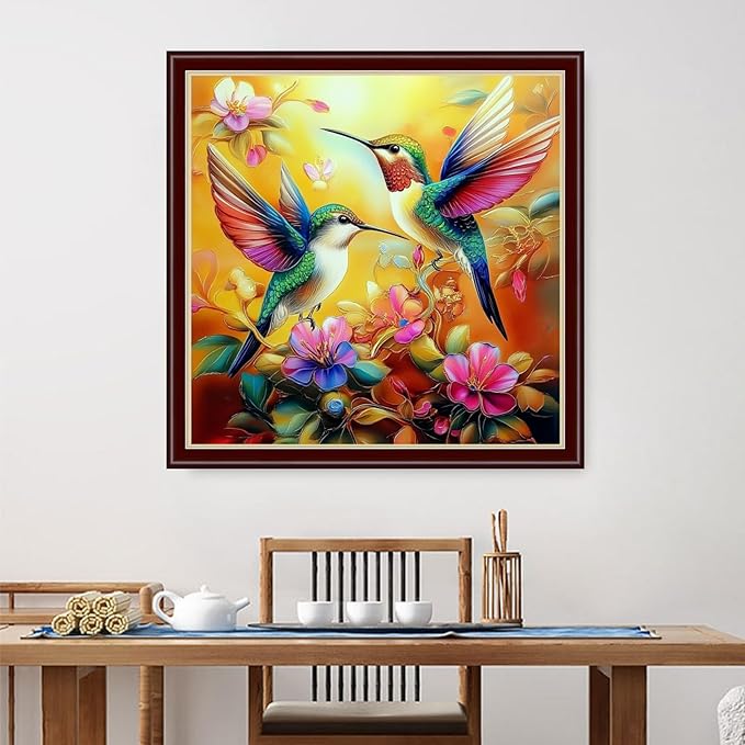 Dimensean Stamped Cross Stitch Kits Full Range of Embroidery Patterns Starter Kits for Beginners Adult or Kids DIY Cross Stitches Needlepoint Kits 11CT-Hummingbirds Collect Honey 18x18 inch