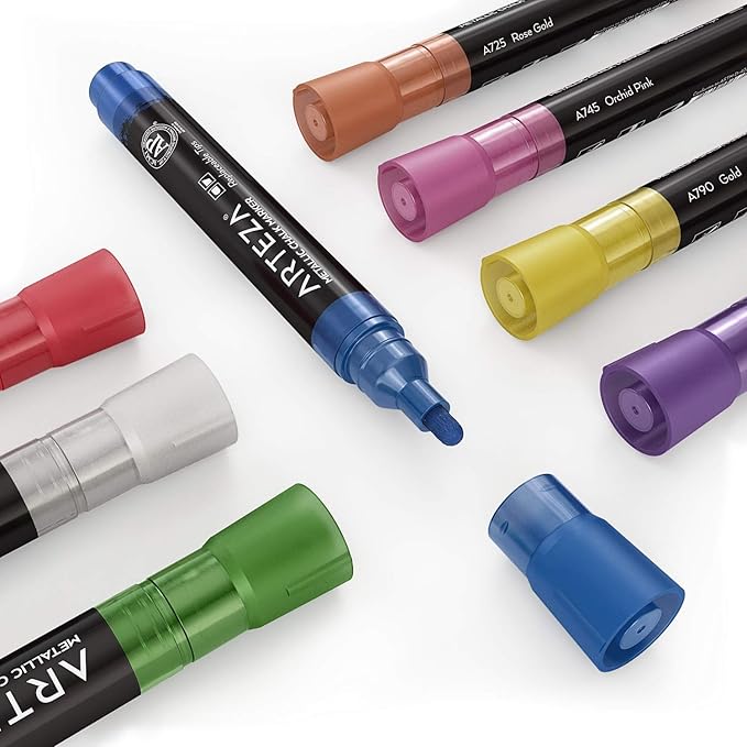 ARTEZA Liquid Chalk Markers, Set of 8, Metallic Colors, Erasable