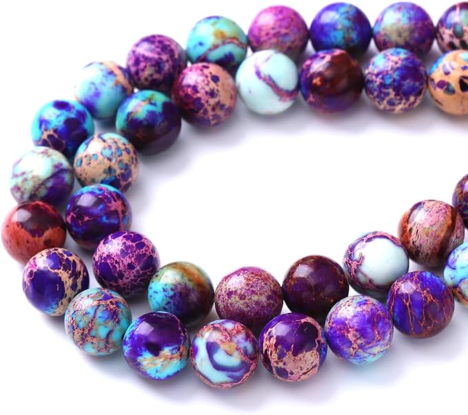 60PCS 6mm Natural Galaxy Sea Sediment Jasper Beads Gemstone Round Loose Spacer Stone Beads for Jewelry Making DIY Bracelet Necklace 15 Inch