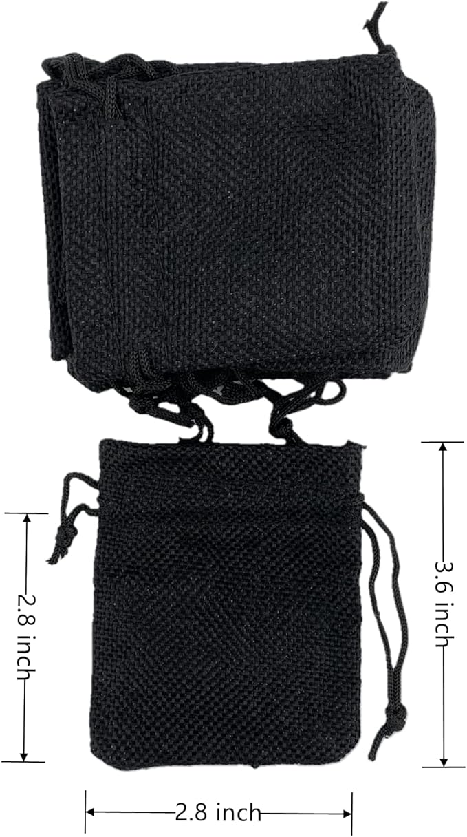 Palmhomee Pack of 25 Burlap Gift Bags with Drawstring Linen Jewelry Pouches Wedding Hessian Jute Bags for Birthday Jewelry and Treat Pouches Party Wedding Favors Gift Art and DIY Craft (2.8x3.6 Inch, Black)