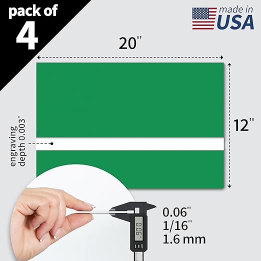 Trotec TroLase | 12"x20"x1/16", 4 Pcs | Bright Green/White | 2 Ply | Modified Acrylic | Laser Engraving Double Color Plastic Sheet | Engraving Blanks for Laser, Saw, Guillotine | Made in USA