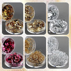 6 Bottles Holographic Nail Glitter Foils, Metallic Gold Silver Hot Pink Ultra-Thin Aluminum Foil Flakes for Nails, Resin Jewelry Making, Painting Art Nail Supplies DIY Manicure Charms Decorations