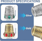 2 Pcs Vintage Sewing Thimble, Quilting Thimbles, Sewing Thimble Finger Protector, Vintage Fingertip Protector Thimbles, Metal Thimble, Sewing Quilting Craft Accessories Diy Sewing Tools (Sliver, Gold)