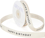 Happy Birthday Ribbon - 5/8 Inch x 12 Yards Natural Twill Tape Ribbon, Cotton Herringbone Ribbons for Gift Wrapping, Birthdays, Christmas, Anniversaries, Mother's Day