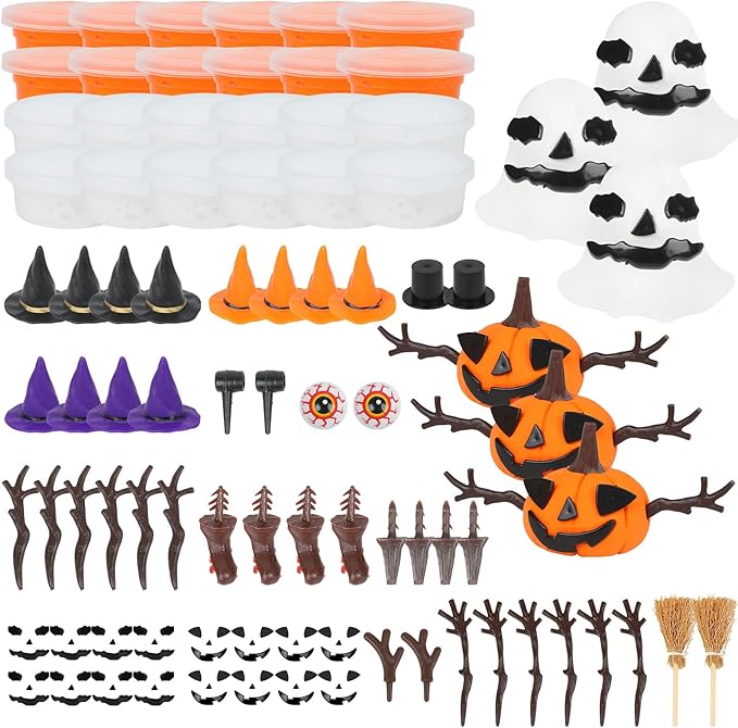 YOGFIT 72 Pack Halloween Pumpkin DIY Craft Clay Kit for Kids, Air Dry Moldable Clay DIY, Pumpkin Craft Kit for Halloween Decorations Indoor Outdoor Trick or Treat Party Favors