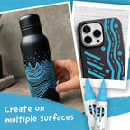 4 Dual Tip Blue Paint Pen Metallic - Fine Tip & Medium Acrylic Markers - Blue Paint Marker for Metal, Wood, Rock Painting, Canvas, Ceramic, Glass, Fabric, Leaf and Plastic - Water-based Ink