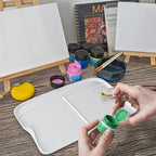 DUGATO Large Rectangular Paint Palettes (2 Pack, 13.8x9 inches) - 3 XL Well Plastic Mixing Trays for Acrylic, Oil, Watercolor & Gouache