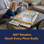 Bits and Pieces Rotating Puzzle Board with Drawers, Jigsaw Puzzle Board 1000 Pieces, 22 Inch x 30 Inch Spinning Wooden Tray Table with 4 Organizing Piece Sorting Trays, Portable, Easy Storage