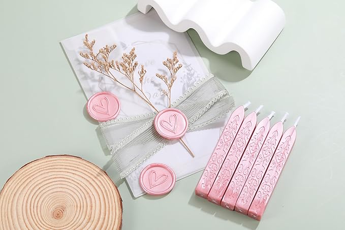 Yoption 5 Pcs Rose Gold Sealing Wax Sticks with Wicks for Wax Seal Stamp, Wedding Invitations, Gift Wrapping, Christmas