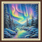 Findvoor Counted Cross Stitch Kits for Adults Full Range of Cross Stitching Embroidery Unprinted Pattern for Beginners, 11CT Needlepoint Kit Patterns Embroidery Kits-Northern Lights Bear 18x18 inch