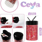 Ceya Holographic Chunky Glitter 4.9oz/ 140g Rose Pink Craft Glitter Powder Mixed Chunky Fine Flakes Iridescent Nail Sequins Fe for Nail Art, Hair, Epoxy Resin, Tumblers, Slime, Painting,Festival Decor