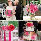 AmyHomie 25pcs Real Looking Artificial Hot Pink Roses w/Stem for DIY Wedding Bouquets Centerpieces Arrangements Party Baby Shower Home Decorations