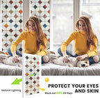 DKTIE Stained Glass Window Film Geometric Patterns, Fine Frosted Window Clings for Glass Windows, Waterproof for Bathroom Window Privacy Film Day and Night (S533, 17.7in X 78.7in)