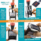 MaxMark Heavy Duty Self Inking Date Stamp with Phrase Scanned - 2 Color Blue/Red Ink